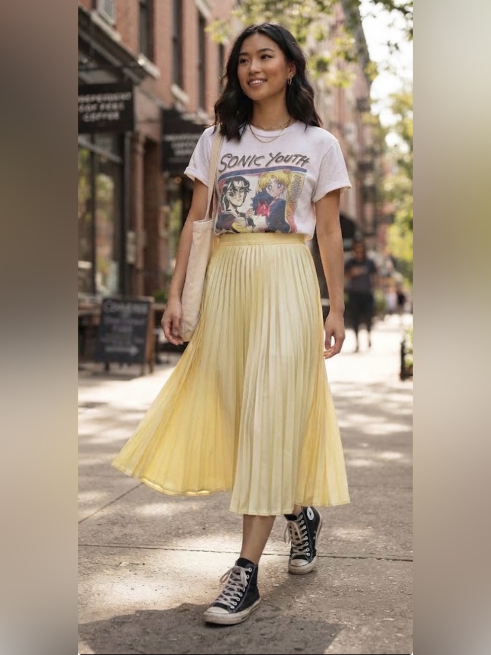 ZARA Pale Yellow Pleated Satin Midi Skirt